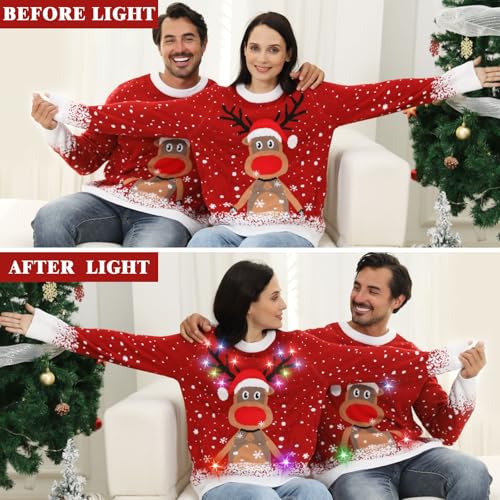 Fwv Ugly Christmas Sweater Women Men 2025,Light Up Christmas Sweater For Couples,Funny Reindeer Xmas Tacky Pullover Cute 4 Fwv Ugly Christmas Sweater Women Men 2025,Light Up Christmas Sweater For Couples,Funny Reindeer Xmas Tacky Pullover Cute - Image 4