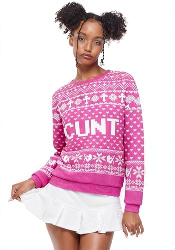 Pink Y2K Ugly Christmas Sweatshirt Fun Novelty Knit Pullover For Winter Holiday Party - Image 2