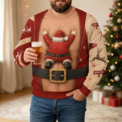 Funny Ugly Sweatshirt Santa Christmas 3D Hairy Chest Long Sleeve Party Top Lightweight Novelty Holiday - Image 2