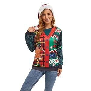 Ugly Christmas Sweater Women, Gingerbread Sweatshirt For Christmas | Soft Fabric, Comfortable Fit, Vibrant Print, Christmas Party, Holiday Party, Christmas Gathering, Casual Wear 1 Ugly Christmas Sweater Women, Gingerbread Sweatshirt For Christmas