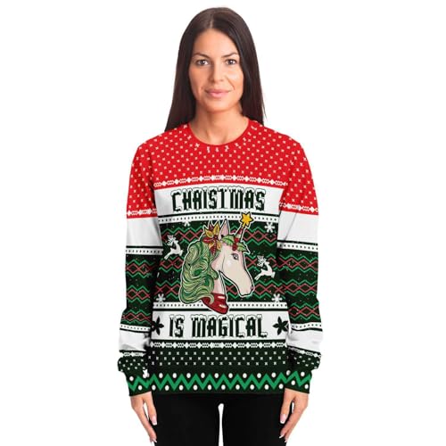 Magical Unicorn Sweatshirt | Unisex Ugly Christmas Sweater, Xmas Sweater, Holiday Sweater, Funny Sweater, Funny Shirt M Green - Image 5