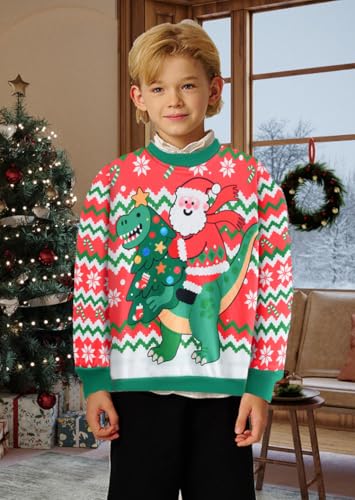 Ddsol Boy Ugly Christmas Sweatshirt Long Sleeve Santa Dinosaur Elk Train Bulldozer Kids Xmas Sweater Pullover Tops 4-10 Years - Image 2