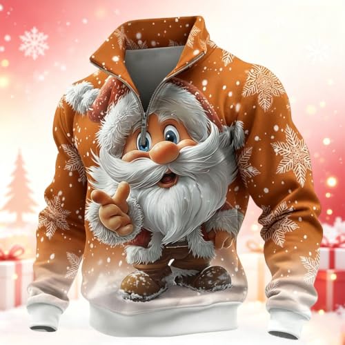 Mens Ugly Christmas Sweatshirt Quarter Zip Stand Collar Fleece Lined Tops - Image 2