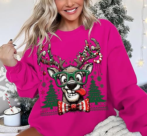 Ugly Christmas Sweatshirts Women Oversized Funny Reindeer Graphic Sweater 2 Ugly Christmas Sweatshirts Women Oversized Funny Reindeer Graphic Sweater - Image 2