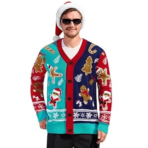 Arvilhill Men’S Christmas Cardigan Merry Xmas V Neck Button Knitted Sweater (S-Xxl)