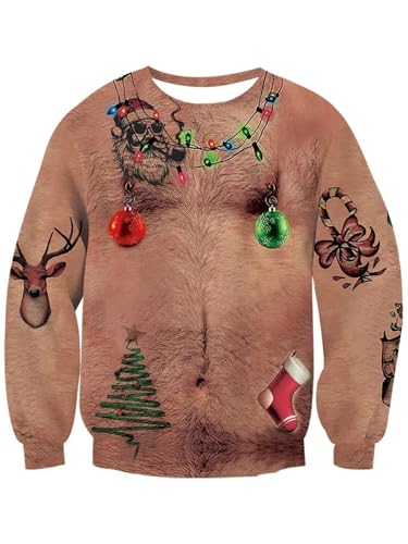 Ntswzys Unisex Adult Ugly Christmas Sweatshirt 2025 Crewneck 3D Printed Funny Sweatshirts Long Sleeve Holiday Pullover