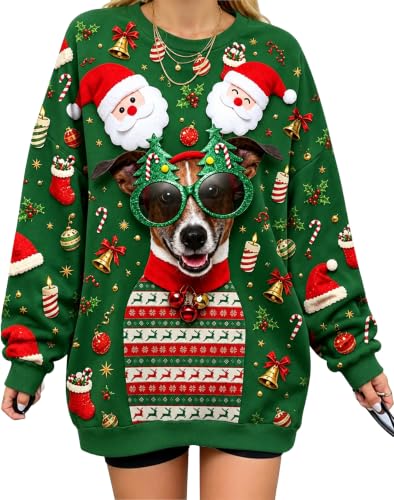 Ugly Christmas Sweatshirt Women Cat Xmas Pullover Tops