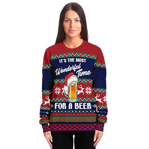 Its The Most Wonderful Time For A Beer Sweatshirt | Unisex Ugly Christmas Sweater, Xmas Sweater, Funny Holiday Sweater Shirt L Red - Image 2