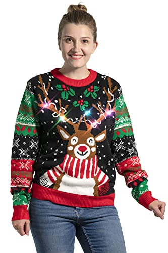 Light Up Ugly Christmas Sweater For Men,Led Funny Xmas Pullover For Party | Led Novelty Festive Knitwear For Women Couples, Creative 3D Design With Lights, Classic Holiday Pattern Santa Reindeer Llama 1 Light Up Ugly Christmas Sweater For Men,Led Funny Xmas Pullover For Party