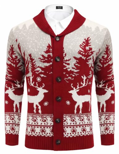 Coofandy Mens Christmas Cardigan Sweater Shawl Collar Knitted Xmas Knitwear | Festive Christmas Sweaters, Button Up Sweater, Holiday Cardigan, Ugly Sweater, Xmas Clothes, Fall Winter Fashion 2026