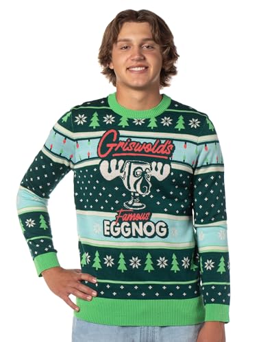 National Lampoon’S Christmas Vacation Men’S Marty Moose Eggnog Glass Cup Adult Funny Ugly Sweater For