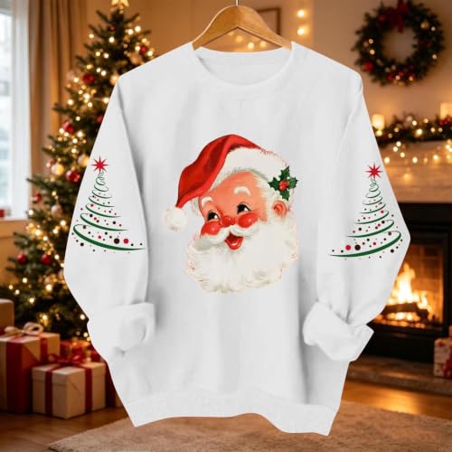 Women Retro Santa Graphic Crew Neck Christmas Pullover Sweatshirt 2 Women Retro Santa Graphic Crew Neck Christmas Pullover Sweatshirt - Image 2