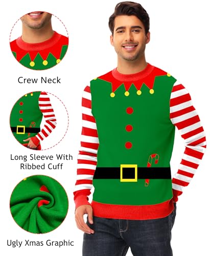 Aobute Unisex Ugly Christmas Sweater For Men Women Xmas Holiday Party Funny Print Knit Pullover