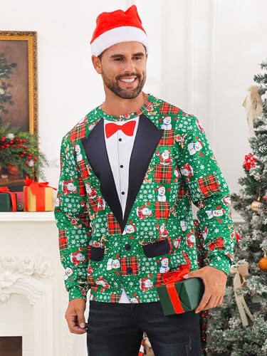 Lovekider Mens Ugly Christmas Sweater Novelty 3D Graphic Long Sleeve Junior Xmas Sweatshirt Size S-3Xl