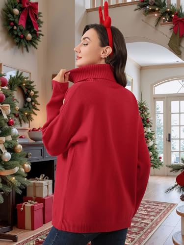 Ounar Christmas Sweaters For Women Ugly Christmas Turtleneck Sweater | Xmas Knit Long Sleeve,Reindeer Graphic Tops,Winter Holiday Pullover,2026 Fall Outfits,Novelty Sweatshirt,Chunky Warm Clothes 5 Ounar Christmas Sweaters For Women Ugly Christmas Turtleneck Sweater