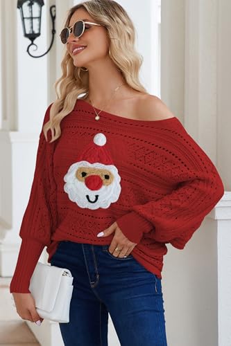 Cakulo Womens Off Shoulder Ugly Christmas Sweater Top Fall Outfits Fashion 2026 Oversized Knit Long Sleeve Crochet Sweaters - Image 6