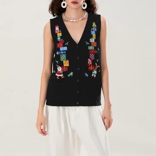 Kmbangi Women Christmas Button Sweater Vest Embroidery Sleeveless Cardigan | Santa Print, Knit V Neck Top, Xmas Clothes, Ugly Christmas Sweaters, Gingerbread Man, Holiday Cardigans, Waistcoat, Knitwear 5 Kmbangi Women Christmas Button Sweater Vest Embroidery Sleeveless Cardigan | Santa Print, Knit V Neck Top, Xmas Clothes, Ugly Christmas Sweaters, Gingerbread Man, Holiday Cardigans, Waistcoat, Knitwear - Image 5