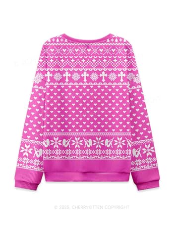 Pink Y2K Ugly Christmas Sweatshirt Fun Novelty Knit Pullover For Winter Holiday Party - Image 4