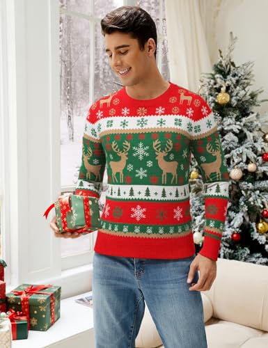 Mens Ugly Christmas Sweater Santa Clause Reindeer Snowflake Knitted Funny Pullover Xmas Holiday Long Sleeve Sweaters