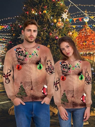 Ntswzys Unisex Adult Ugly Christmas Sweatshirt 2025 Crewneck 3D Printed Funny Sweatshirts Long Sleeve Holiday Pullover