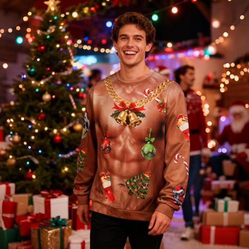 Ugly Christmas Sweatshirt For Men Women Funny 3D Print Pullover Long Sleeve Xmas Sweater Shirt - Image 2