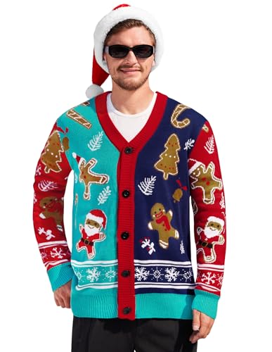 Arvilhill Men’S Christmas Cardigan Merry Xmas V Neck Button Knitted Sweater (S-Xxl)