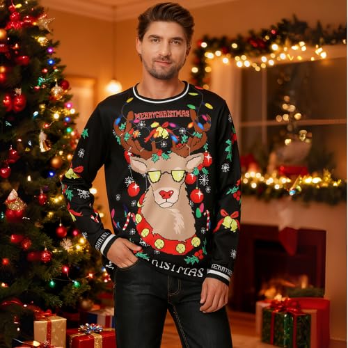 Yolsun Men Ugly Christmas Sweatshirt Unisex’S Crewneck Novelty Casual Ugly Party Accessory For Xmas Party