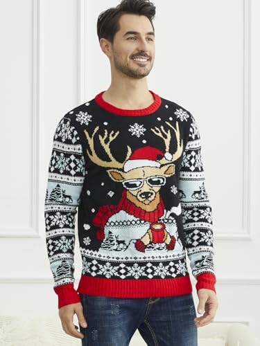 Yijiu Men’S Ugly Christmas Sweater Long Sleeve Crew Neck Knitted Sweaters Xmas Holiday Funny Pullover Knitwear