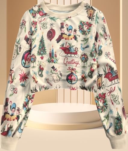 Women'S Christmas Graphic Crop Crew Neck Sweatshirt 2 Women'S Christmas Graphic Crop Crew Neck Sweatshirt - Image 2