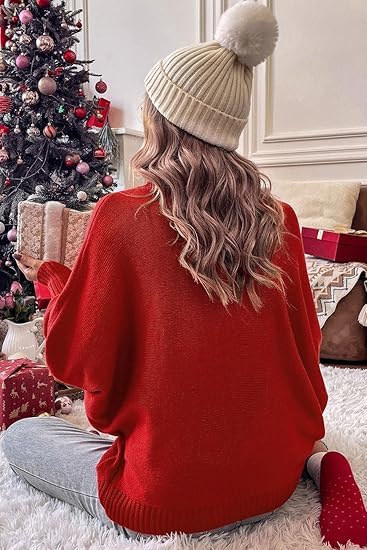Christmas Sweaters For Women Oversized Turtleneck Batwing Sleeve Pullover