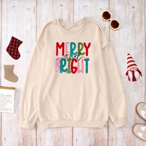 Merry Christmas Sweatshirts Women Merry And Bright Christmas Pullover Top Chenille Patch Letter Printed Xmas Gifts Top 5 Merry Christmas Sweatshirts Women Merry And Bright Christmas Pullover Top Chenille Patch Letter Printed Xmas Gifts Top - Image 5