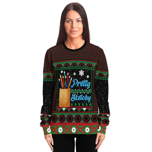 Pretty Sketchy Sweatshirt | Unisex Ugly Christmas Sweater, Xmas Sweater, Funny Holiday Sweater, Funny Shirt L Black - Image 4