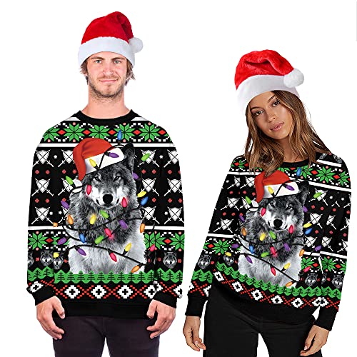 Unisex 3D Printed Christmas Sweatshirts Crew Neck Long Sleeve Loose Top Xmas Pullover
