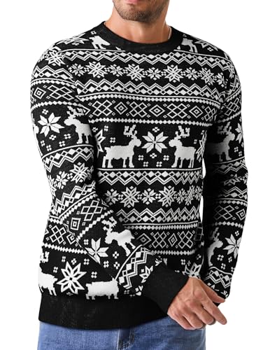 Jmierr Mens Ugly Christmas Sweater Pullover Sweater, Patterned Black, 2Xl | Funny Sweater, Long Sleeve, Warm Fall Winter Gear, Casual Regular Fit Jumpers, Soft Knit Fabric, Cute，Christmas Holiday