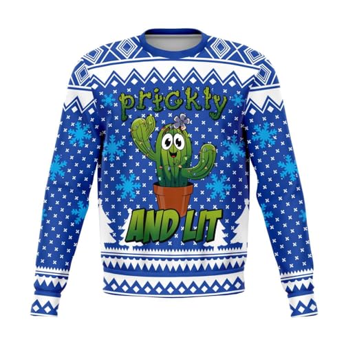 Prickly &Amp; Lit Sweatshirt | Ugly Christmas Sweater, Xmas Sweater, Funny Holiday Sweater, Funny Shirt L Blue