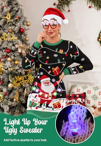 Somsoc Ugly Christmas Sweater Dresses For Women 2025 Light Up Led Funny Reindeer Knit Pullover Dress Xmas Holiday Party 5 Somsoc Ugly Christmas Sweater Dresses For Women 2025 Light Up Led Funny Reindeer Knit Pullover Dress Xmas Holiday Party - Image 5