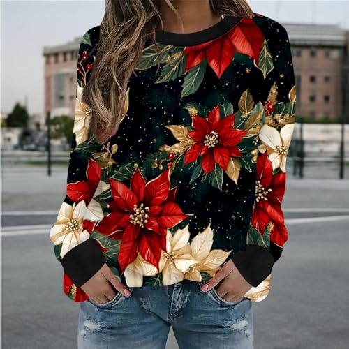 Neyaolk Womens Christmas Floral Sweatshirts Funny Graphic Crewneck Pullover Tops Casual Loose Long Sleeve Tops Xmas Shirts - Image 3
