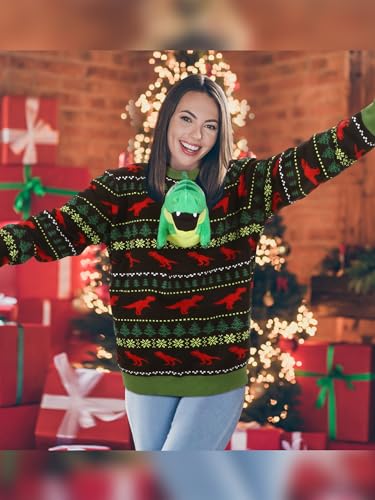 Liitrsh 3D Christmas Dinosaur Adult Ugly Sweater Xmas Funny Long Sleeve Knit Sweater For Men Women Holiday Party