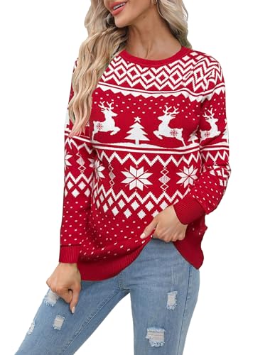 Christmas Sweaters For Women Reindeer Snowflake Holiday Ugly Knit Sweater Long Sleeve Pullover 1 Christmas Sweaters For Women Reindeer Snowflake Holiday Ugly Knit Sweater Long Sleeve Pullover