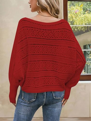 Cakulo Womens Off Shoulder Ugly Christmas Sweater Top Fall Outfits Fashion 2026 Oversized Knit Long Sleeve Crochet Sweaters - Image 4
