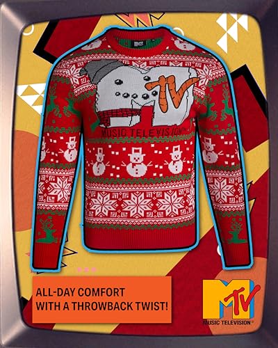 Mtv Mens Ugly Christmas Sweater Long Sleeve Crewneck Pullover Sweater | Soft 100% Acrylic Knit Sweater Fabric, Crew Neck, Long Sleeve, Regular Fit Through The Body - Image 2