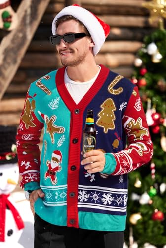 Arvilhill Men’S Christmas Cardigan Merry Xmas V Neck Button Knitted Sweater (S-Xxl)