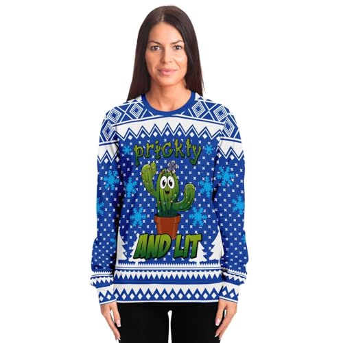 Prickly &Amp; Lit Sweatshirt | Ugly Christmas Sweater, Xmas Sweater, Funny Holiday Sweater, Funny Shirt L Blue - Image 4