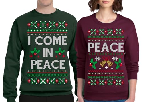 I Come In Peace Couples Sweatshirt Ugly Christmas Matching Crewneck Sweater - Image 2