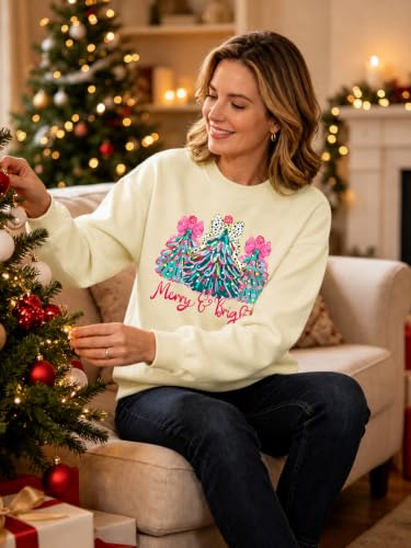 Christmas Sweatshirt For Women Xmas Tree Graphic Holiday Pullover Tops - Image 3