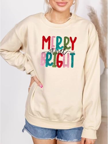 Merry Christmas Sweatshirts Women Merry And Bright Christmas Pullover Top Chenille Patch Letter Printed Xmas Gifts Top 3 Merry Christmas Sweatshirts Women Merry And Bright Christmas Pullover Top Chenille Patch Letter Printed Xmas Gifts Top - Image 3
