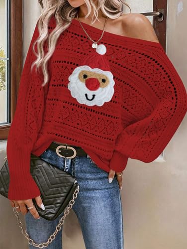 Cakulo Womens Off Shoulder Ugly Christmas Sweater Top Fall Outfits Fashion 2026 Oversized Knit Long Sleeve Crochet Sweaters - Image 2