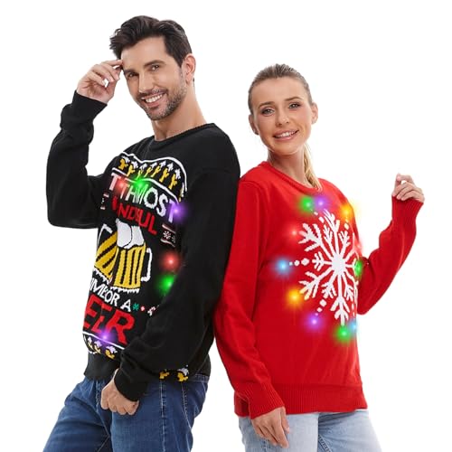 Hsctek Light Up Adults Christmas Knitted Sweater, Ugly Xmas Pullovers Men