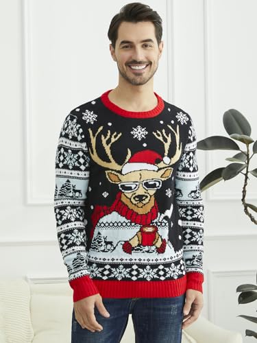Yijiu Men’S Ugly Christmas Sweater Long Sleeve Crew Neck Knitted Sweaters Xmas Holiday Funny Pullover Knitwear
