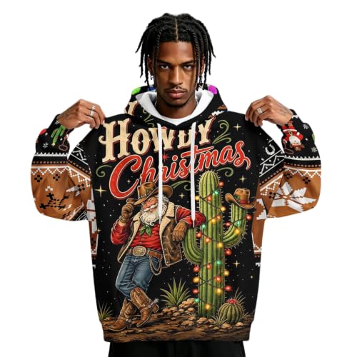 Graphic Hoodies For Men Fleece Western Oversized Christmas Sweatshirt